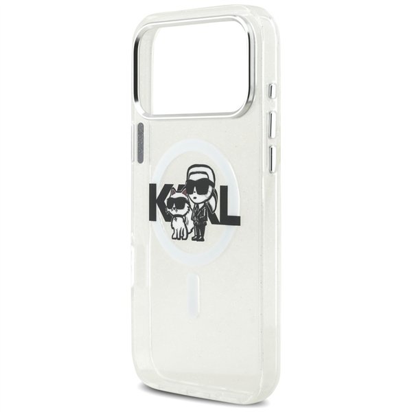 Karl Lagerfeld case Magsafe IML glitter case metal camera frame and buttons Karl and Choupette sketch logo for iPhone 17 Pro Max