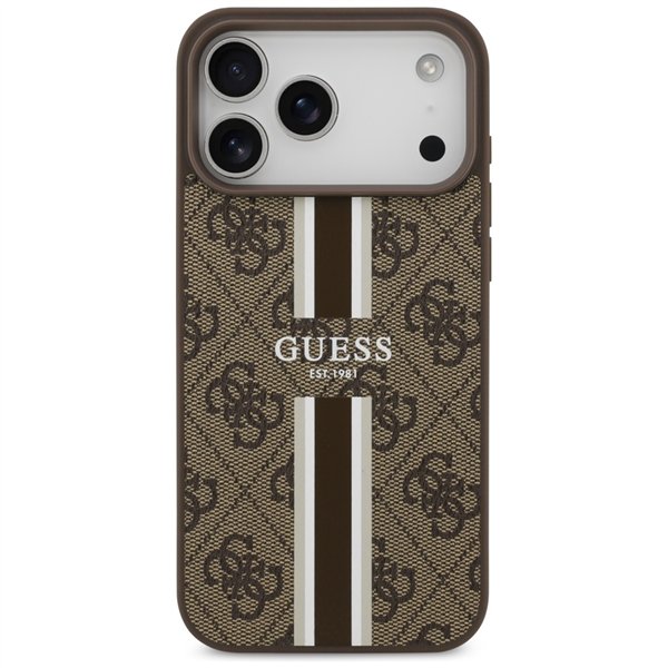 Guess 4G Printed Stripes MagSafe case for iPhone 17 Pro Max brown