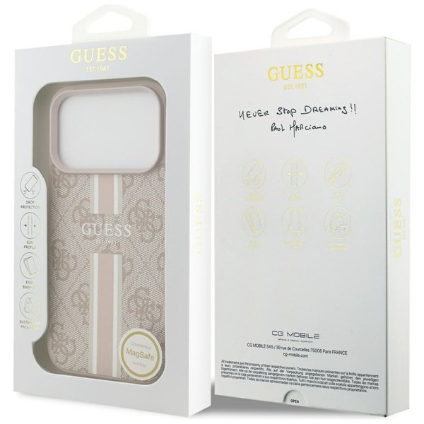 Guess 4G Printed Stripes MagSafe case for iPhone 17 Pro pink