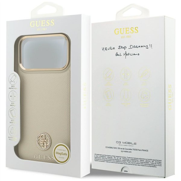 Guess Grained Strass Logo MagSafe case for iPhone 17 Pro Max beige
