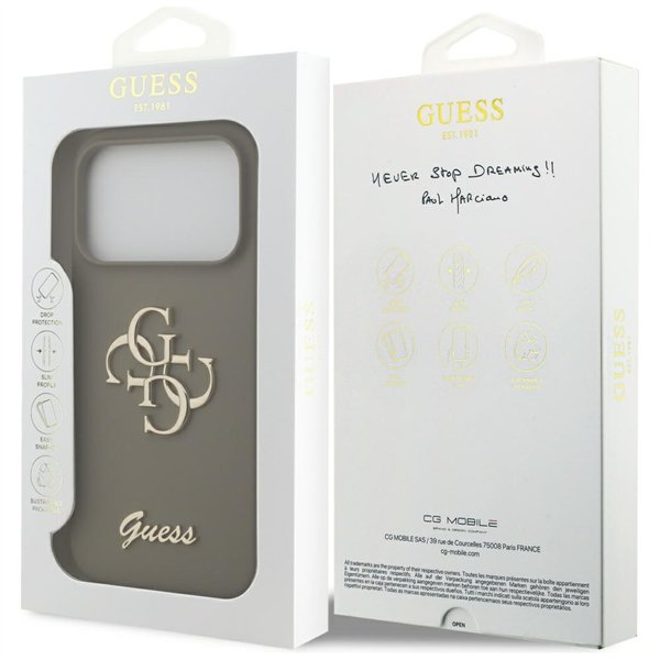 Guess Silicone Big 4G Script case for iPhone 17 Pro Max brown