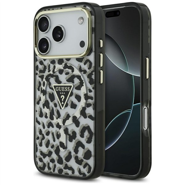 Guess Leopard Glitter MagSafe case for iPhone 17 Pro black