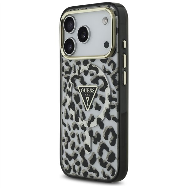 Guess Leopard Glitter MagSafe case for iPhone 17 Pro black