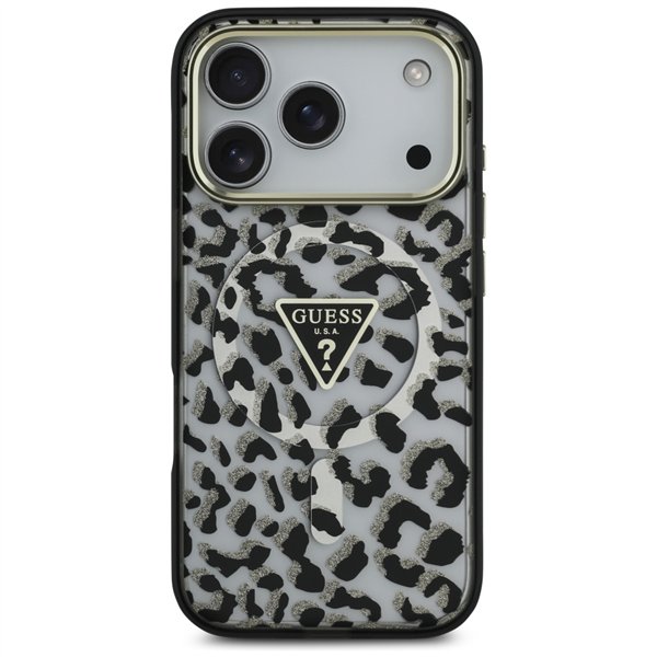 Guess Leopard Glitter MagSafe case for iPhone 17 Pro Max black