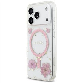 Guess Resin Flowers Glitter MagSafe case for iPhone 17 Pro pink
