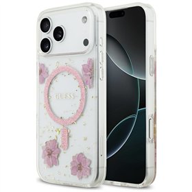 Guess Resin Flowers Glitter MagSafe case for iPhone 17 Pro Max pink