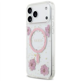 Guess Resin Flowers Glitter MagSafe case for iPhone 17 Pro Max pink