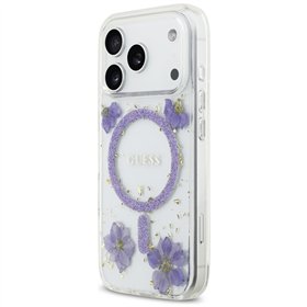 Guess Resin Flowers Glitter MagSafe case for iPhone 17 Pro purple