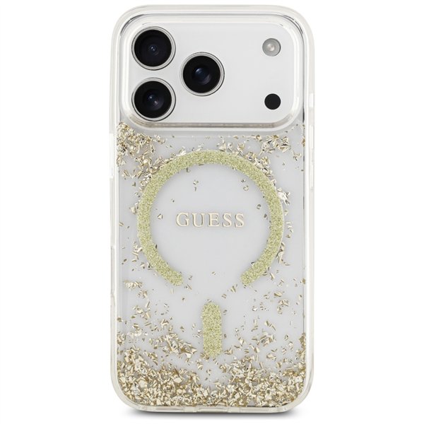 Guess Resin Bottom Glitter MagSafe case for iPhone 17 Pro gold