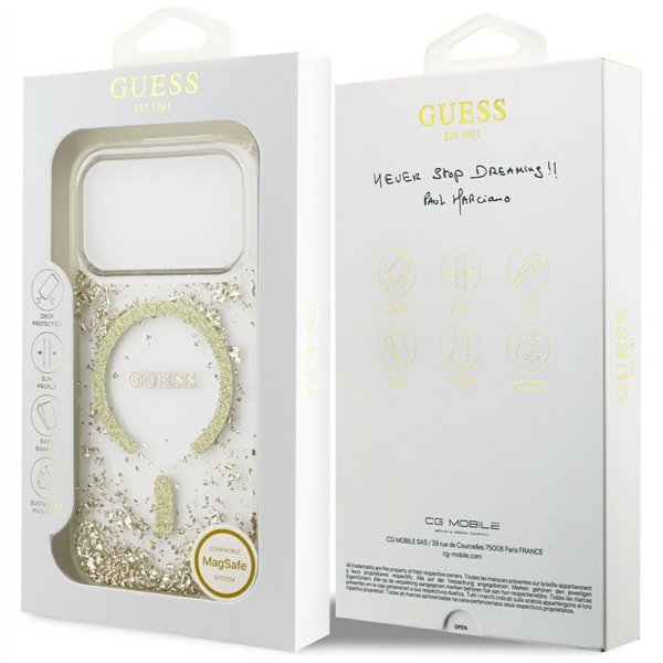 Guess Resin Bottom Glitter MagSafe case for iPhone 17 Pro gold