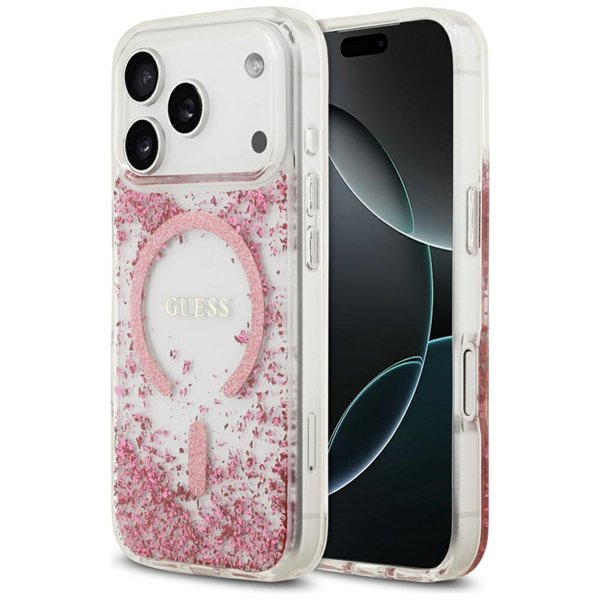 Guess Resin Bottom Glitter MagSafe case for iPhone 17 Pro pink