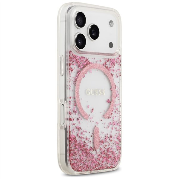 Guess Resin Bottom Glitter MagSafe case for iPhone 17 Pro pink