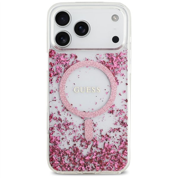 Guess Resin Bottom Glitter MagSafe case for iPhone 17 Pro Max pink