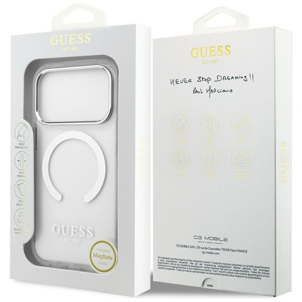 Guess Metal Outline MagSafe case for iPhone 17 Pro silver