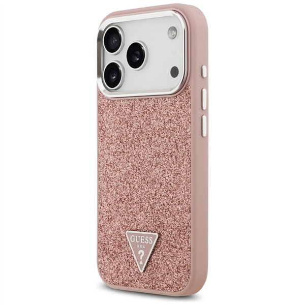 Guess Glitter Triangle Logo MagSafe case for iPhone 17 Pro pink