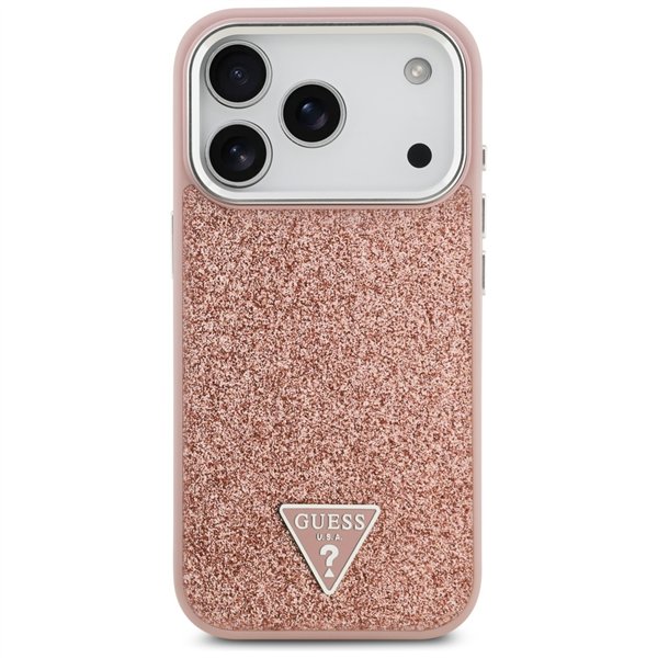 Guess Glitter Triangle Logo MagSafe case for iPhone 17 Pro pink