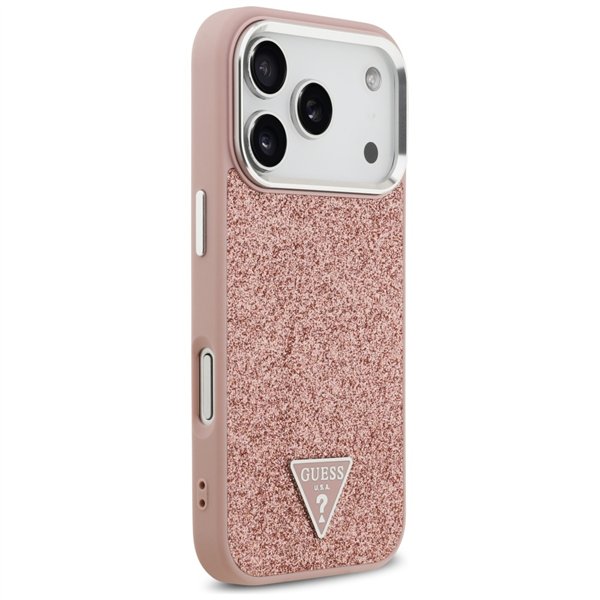 Guess Glitter Triangle Logo MagSafe case for iPhone 17 Pro pink