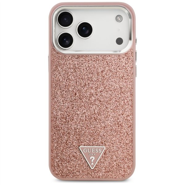 Guess Glitter Triangle Logo MagSafe case for iPhone 17 Pro Max pink