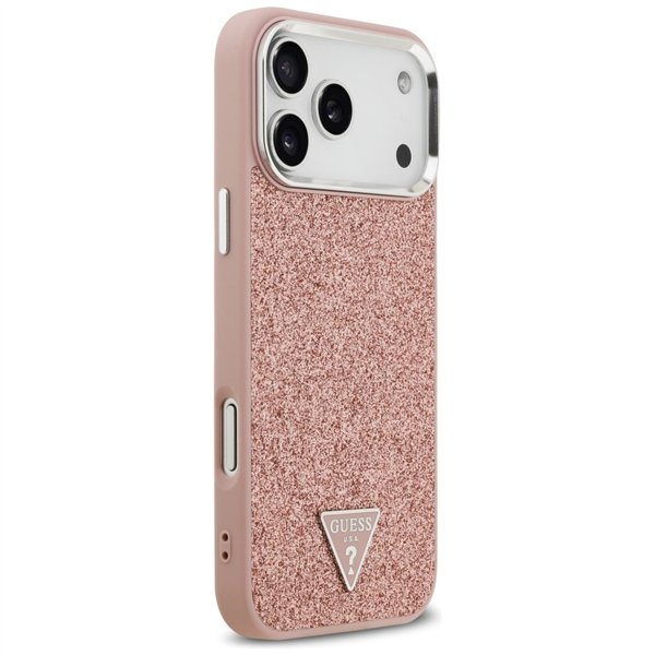 Guess Glitter Triangle Logo MagSafe case for iPhone 17 Pro Max pink