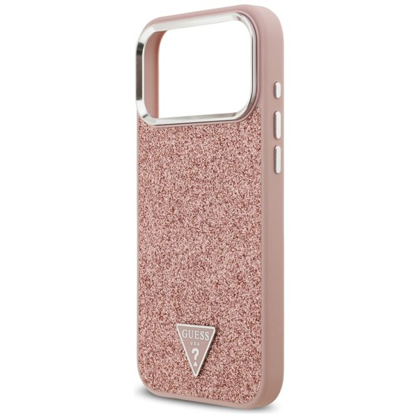 Guess Glitter Triangle Logo MagSafe case for iPhone 17 Pro Max pink