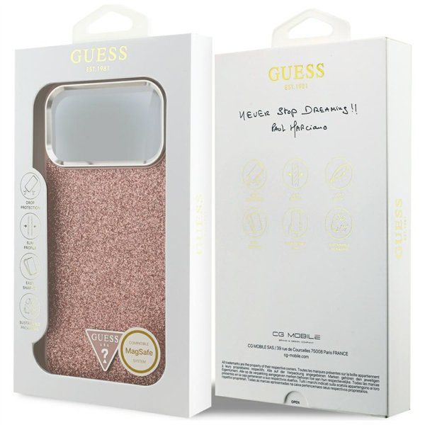 Guess Glitter Triangle Logo MagSafe case for iPhone 17 Pro Max pink