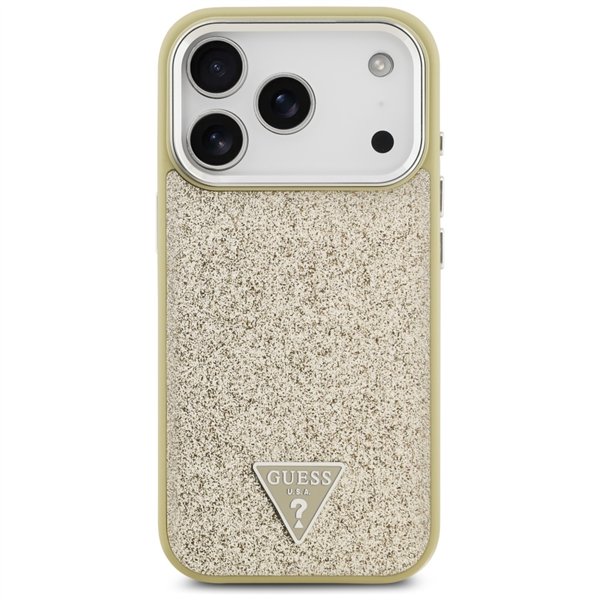 Guess Glitter Triangle Logo MagSafe case for iPhone 17 Pro gold