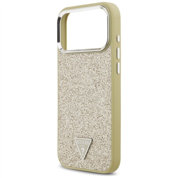 Guess Glitter Triangle Logo MagSafe case for iPhone 17 Pro Max gold