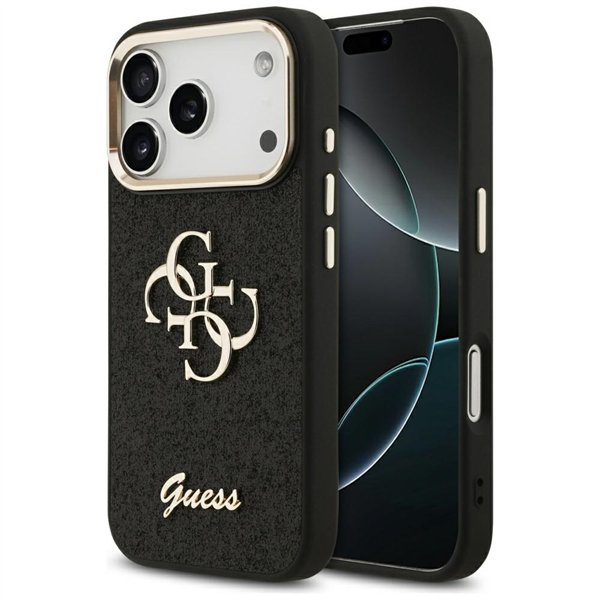 Guess Fixed Glitter Big 4G Metal Frame case for iPhone 17 Pro black