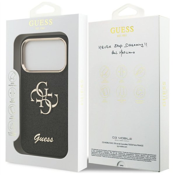 Guess Fixed Glitter Big 4G Metal Frame case for iPhone 17 Pro black