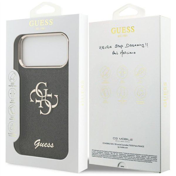 Guess Fixed Glitter Big 4G Metal Frame case for iPhone 17 Pro Max black