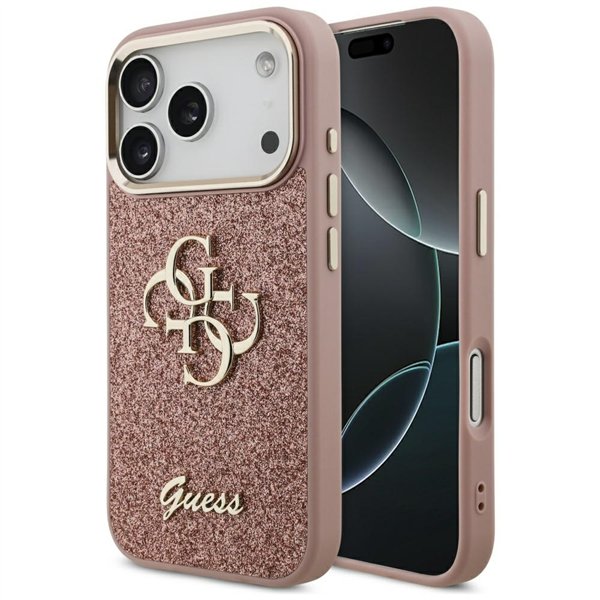 Guess Fixed Glitter Big 4G Metal Frame case for iPhone 17 Pro pink
