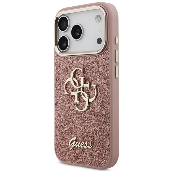 Guess Fixed Glitter Big 4G Metal Frame case for iPhone 17 Pro pink