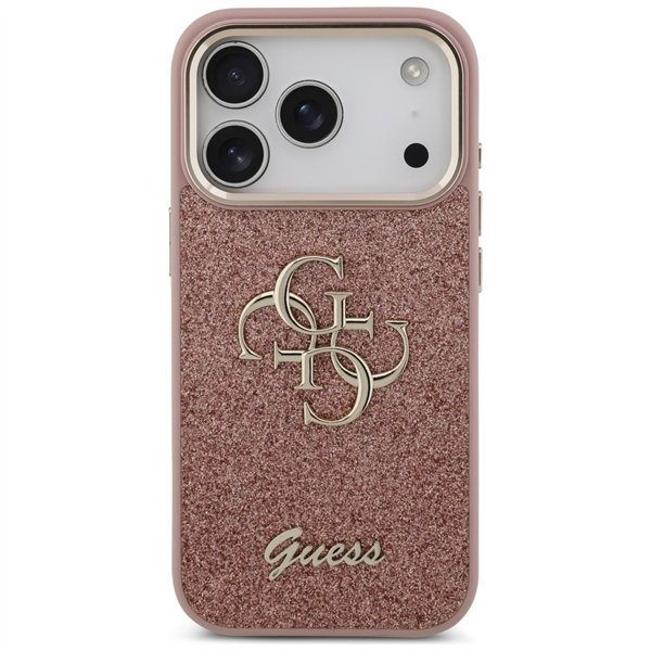 Guess Fixed Glitter Big 4G Metal Frame case for iPhone 17 Pro pink