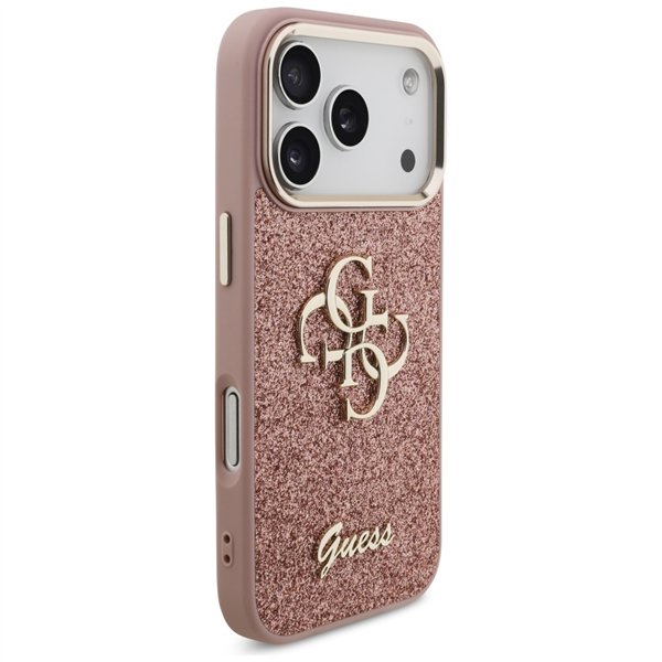 Guess Fixed Glitter Big 4G Metal Frame case for iPhone 17 Pro pink