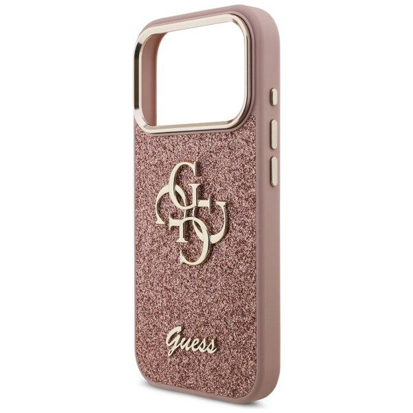 Guess Fixed Glitter Big 4G Metal Frame case for iPhone 17 Pro pink