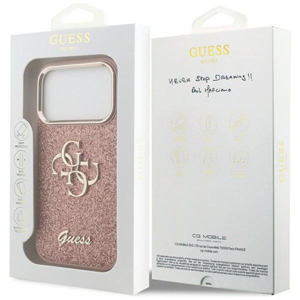 Guess Fixed Glitter Big 4G Metal Frame case for iPhone 17 Pro pink