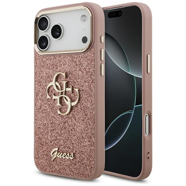 Guess Fixed Glitter Big 4G Metal Frame case for iPhone 17 Pro Max pink