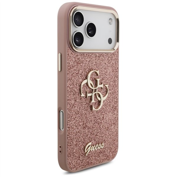 Guess Fixed Glitter Big 4G Metal Frame case for iPhone 17 Pro Max pink