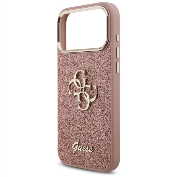 Guess Fixed Glitter Big 4G Metal Frame case for iPhone 17 Pro Max pink