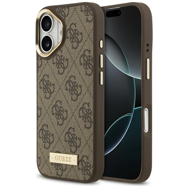 Guess 4G Logo Plate MagSafe case for iPhone 17 brown