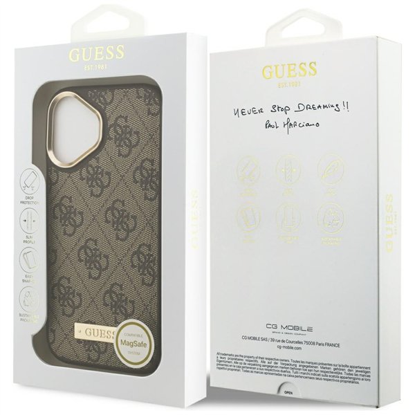 Guess 4G Logo Plate MagSafe case for iPhone 17 brown