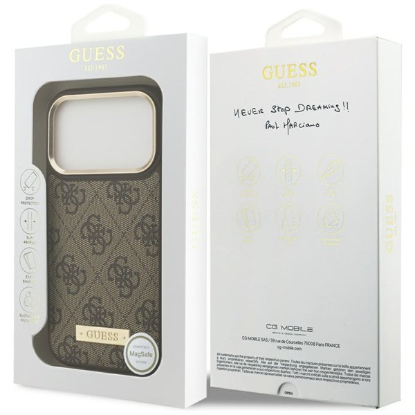 Guess 4G Logo Plate MagSafe case for iPhone 17 Pro brown