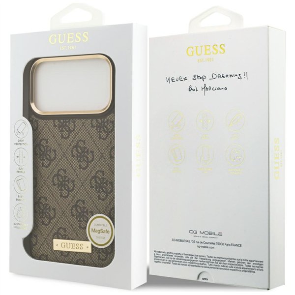 Guess 4G Logo Plate MagSafe case for iPhone 17 Pro Max brown