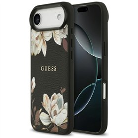 Guess Grained Flowers Classic Logo MagSafe case for iPhone Air black