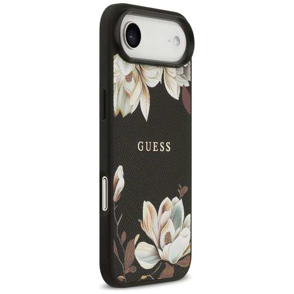 Guess Grained Flowers Classic Logo MagSafe case for iPhone Air black