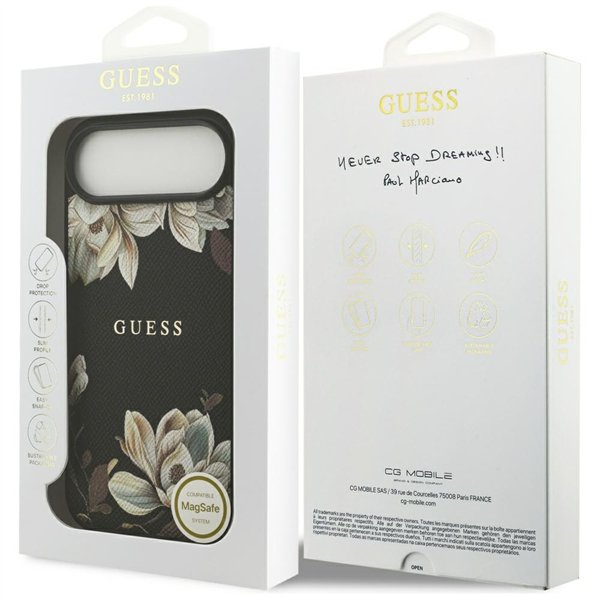 Guess Grained Flowers Classic Logo MagSafe case for iPhone Air black