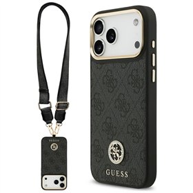 Guess 4G Srtass Logo & Big Strap Metal Buttons MagSafe case for iPhone 17 Pro Max black