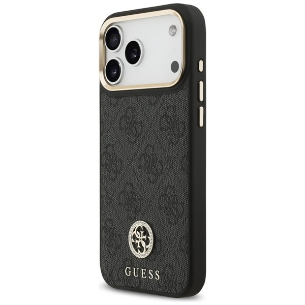 Guess 4G Srtass Logo & Big Strap Metal Buttons MagSafe case for iPhone 17 Pro Max black