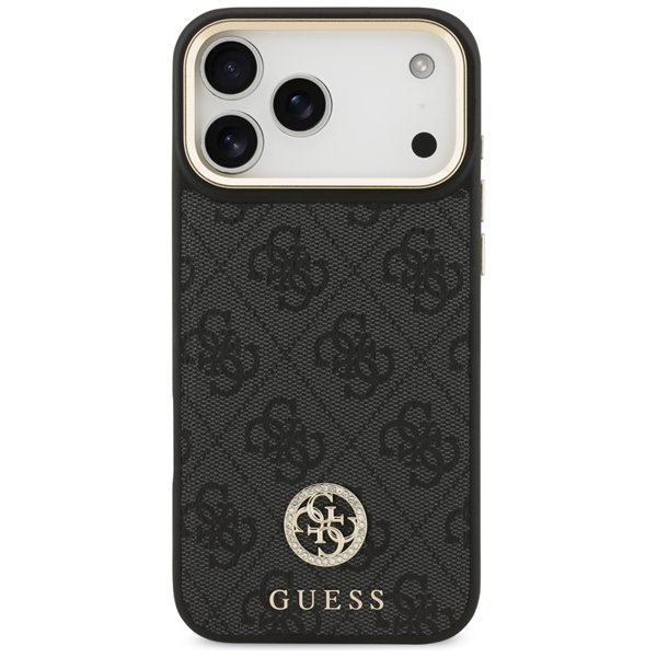 Guess 4G Srtass Logo & Big Strap Metal Buttons MagSafe case for iPhone 17 Pro Max black