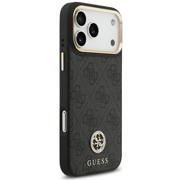 Guess 4G Srtass Logo & Big Strap Metal Buttons MagSafe case for iPhone 17 Pro Max black